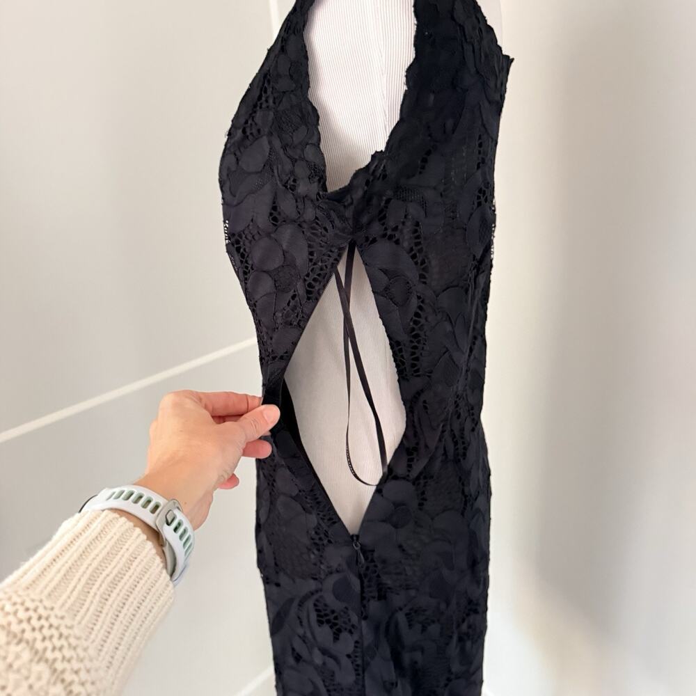 Josie Natori Black Lace Sheath Dress Womens 10 Sleeveless Stretch Bodycon LBD - Picture 8 of 14
